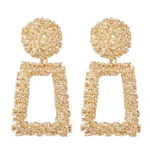 NEW Gold Rectangle Statement Drop Earrings